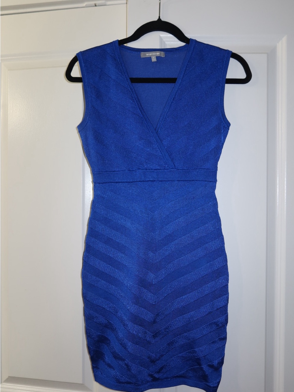 WOW couture Royal Blue Sleeveless V-Neck Mini Sheath Dress